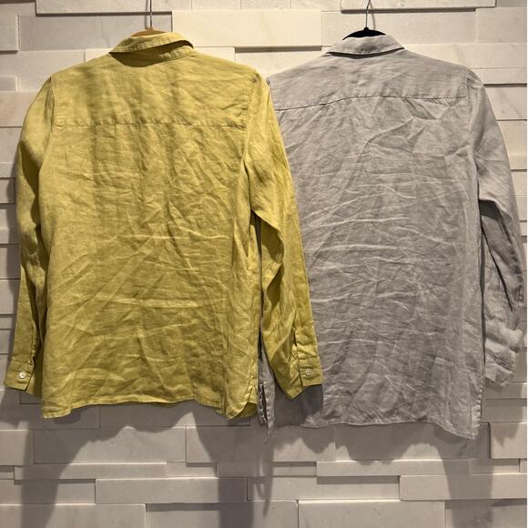 J. JILL Lot of 2 100% Linen Long Sleeve Button Down Shirts S Chartreuse Gray - Picture 2 of 5